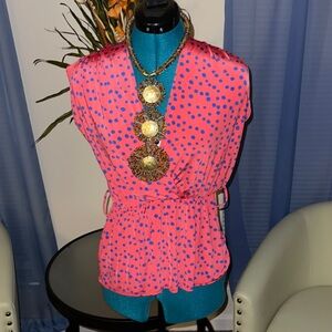 Celine | Orange & Blue Polka Dot Sleeveless Top